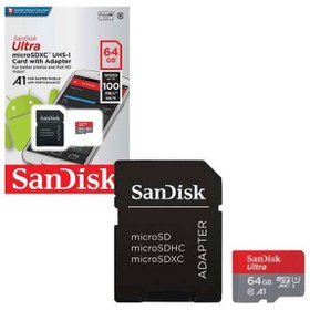 تصویر کارت حافظه microSDXC سن دیسک مدل Ultra سرعت 100MBps ظرفیت 64 گیگابایت ا microSDXC SanDisk Ultra Class 10 UHS-I U1 Standard 100MBps 64GB Memory Card microSDXC SanDisk Ultra Class 10 UHS-I U1 Standard 100MBps 64GB Memory Card