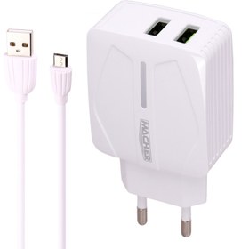 تصویر شارژر دیواری فست شارژ Macher MR-46 2Port 2.4A 12W + کابل میکرو یو اس بی Nitu NT-TC022 2Port 2.4A 12W Wall Charger With Micro USB Cable