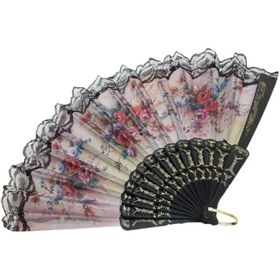 تصویر بادبزن دستی مشکی لب گیپوری طرح دار 1 عددی 