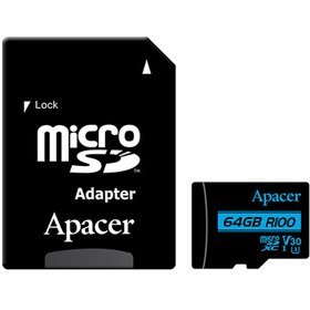 تصویر کارت حافظه MicroSDXC اپیسر A1 کلاس 10 استاندارد U3 با سرعت 100MB ظرفیت 64 گیگابایت Apacer Class10 UHS-I U3 A1 MicroSDXC 64GB