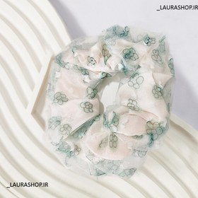 تصویر کش مو اسکرانچی توری طرح گل دخترانه و زنانه Floral scrunchie lace hair band for girls and women