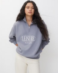 تصویر سویشرت نیم زیپ طرح دار زنانه اورسایز برند پول اند بیر Pull&Bear 