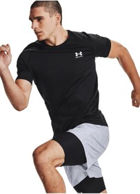 تصویر Under Armour یقه گرد مسطح سیاه مرد سفید T shirt 1361683 Ua Hg Armor SS نصب شده 