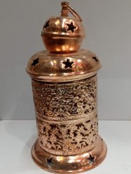 تصویر جاشمعی مدل فانوس فلزی رنگ مسی 