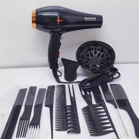 تصویر سشوار فیلیپس مدل TORNADO X2 کراتینه سالنی همراه با ۱۰ عدد شانه و دیسپانسر 