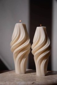 تصویر شمع دکوری دست ساز طرح موج - سفید 