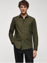 تصویر پیراهن مردانه خاکی منگوMANGO Man | 67080635 اورجینال 