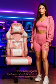 تصویر صندلی گیمینگ صورتی سفید درجه یک ۲۴ ماه ضمانت 