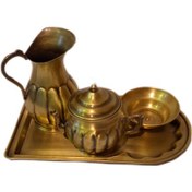 تصویر سرویس سماور زغالی 4 پارچه 1 لیتری تمام برنجی 