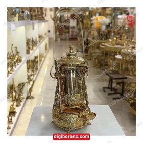 تصویر کتری برنجی برنزی هندی وارمری منقل دار بزرگ Large brazier Indian warmer brass kettle