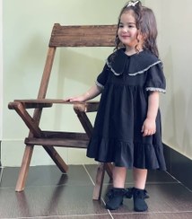 تصویر پیراهن عروسکی مشکی دخترانه نخی پفکی کد ۱۰۲۶ - مشکی / Black Puffy Cotton Princess Dress for Girls