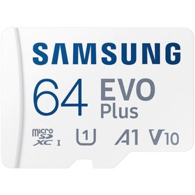 تصویر کارت حافظه microSDXC سامسونگ مدل EVO PLUS U1 A1 V10 استاندارد UHS-I ظرفیت 64 گیگابایت SAMSUNG EVO PLUS U1 A1 V10 64G 64GB A1, Class 10, U1, V10 130MB/s 30MB/s