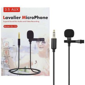 تصویر میکروفون یقه ای AUX مدل Lavalier GL-119 مشخصات میکروفون یقه ای AUX مدل Lavalier GL-119: رابط: AUX طول کابل: 1.5 متر اتصال مستقیم به انواع گوشی و لپ تاپ و تبلت