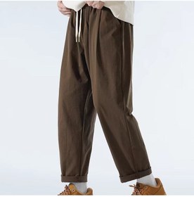 تصویر شلوار کژوال قهوه‌ای مردانه تابستانی گشاد با طرح رترو آلوئی برند generic Brown Casual Pants Mens Summer Loose Retro Apricot