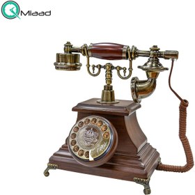 تصویر تلفن رومیزی چوبی شوبرت مدل 4401، تلفن بی‌نظیر با شماره گیر چرخشی، تلفن سنتی و خاص و نوستالژی، وسیله کلیدی برای تزیین دکور منزل 