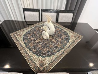 تصویر رومیزی مربع ترمه رنگ سرمه ای، آبی 