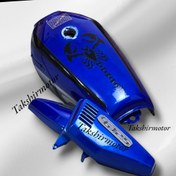 تصویر باک موتورسیلکت هندا آبی جوهری کاستوم مشکی عقرب 