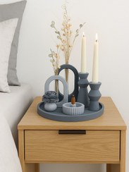 تصویر ست دکوری و تزیینی | ست جلو‌مبلی | ست رومیزی طوسی تیره و روشن | کادویی |جهیزیه عروس 