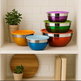 تصویر لگن استيل دربدار 5پارچه رنگي MRS 2008 