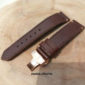 تصویر بند ساعت چرم طبیعی سفید با قفل پروانه ای استیل 