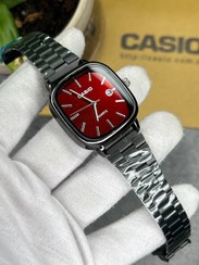 تصویر ساعت کاسیو اولدمانی مربع مردانه – طراحی کلاسیک - مردانه / مشکی قرمز Old money Casio
