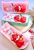 تصویر جامدادی برجسته خرس صورتی زیپی Pink Zippered Bear Embossed Pencil Case