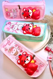 تصویر جامدادی برجسته خرس صورتی زیپی Pink Zippered Bear Embossed Pencil Case