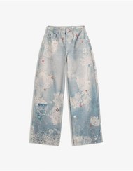 تصویر شلوار جین گشاد طرح دار زنانه آبی برشکا 