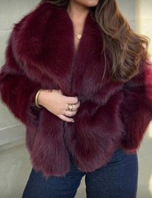 تصویر کت خز زنانه زرشکی سایز آزاد 