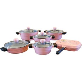 تصویر سرویس قابلمه 12 پارچه ام جی اس مدل کره ای _ رزگلد 12-piece MGS pot service, Korean model - Rose Gold