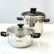 تصویر زودپز دوقلو روگازی عرشیا مدل PR116-1998 استیل ترک Arshia twin pressure cooker model PR116-1998