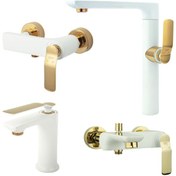 تصویر ست شیرآلات راسان مدل آوات رنگ شیری طلایی 