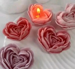 تصویر شمع طرح رز قلبی جعبه پلکسی رنگی 