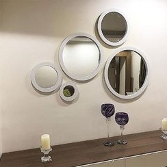 تصویر آینه دکوراتیو ۵ تیکه گرد قهوه‌ای 