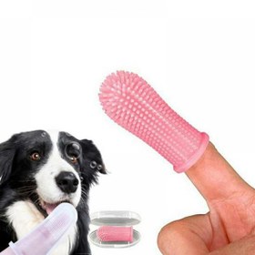 تصویر مسواک و ماساژور انگشتی 360 درجه سگ و گربه همراه با باکس tooth brush and massage finger set for pets with box