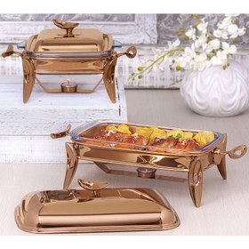 تصویر سوفله مستطیل بزرگ تک استیل مدل لوپ (رزگلد) TakSteel Large Oblong Casseroles Loop Model Soufle - RoseGold Steel