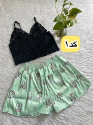 تصویر ست نیم تنه و شورتک زنانه گیپور ساتن 