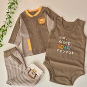 تصویر لباس پنبه نوزادی ست ۳ تکه نیلی - صفر 