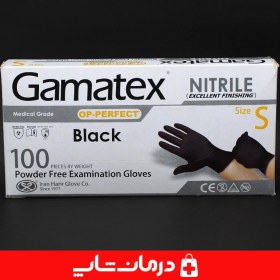 تصویر دستکش نیتریل مشکی گاماتکس سایز M بسته ۱۰۰ عددی 