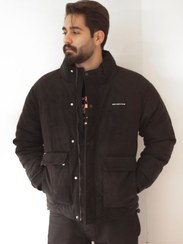 تصویر کاپشن پر اردک لوکس مردانه با پارچه جر مخمر ضدآب | تنخور باکسی، چاپ برجسته خاص و آستر پشمی گرم - L / مشکی 