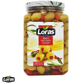تصویر زیتون سبز فلفلی لوراس900 گرم ا Loras pepper green olives 900 g Loras pepper green olives 900 g