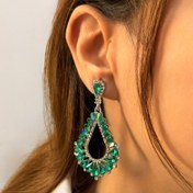 تصویر گوشواره نقره ای سبز مجلسی فشن کد GO00130 