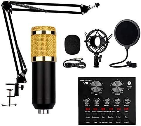 ZealSound Studio Recording Microphone, Condenser Broadcast Microphone  w/Stand Built-in Sound Card Echo Recording Karaoke Singing for Phone  Computer PC