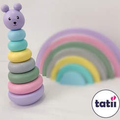تصویر برج هوش چوبی کودک تاتی- تدی رنگی 