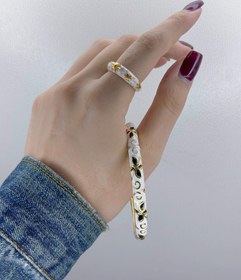 تصویر بنگل میناکاری فری سایز - سفید مشکی 