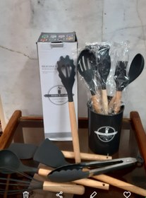 تصویر ست کفگیر و ملاقه سلیکونی ۱۲ عددی Silicone utensils set