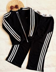 تصویر ست ۳ تیکه مدل هانا شامل تاپ کبریتی و سویشرت و شلوار - سایز 