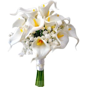 تصویر دسته گل مخلوط ترکیب گلهای شیپوری فومی و ژیپسوفیلا لمسی با استایل گرد کد 2037 