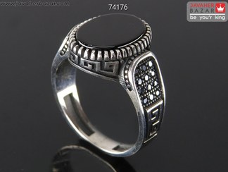 تصویر انگشتر نقره عقیق سیاه مردانه مدل رامتین کد 62426 Silver ring with black onyx for men, Ramtin model