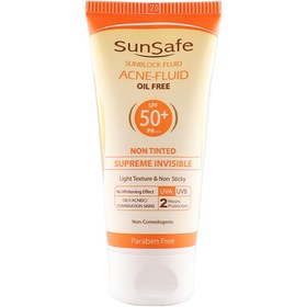 تصویر فلوئید ضدآفتاب سان سیف آکنه پوست مختلط تا چرب بی رنگ حجم 50 میلی لیتر Sun Safe Acne Fluid  Invisible SPF50 50ml
